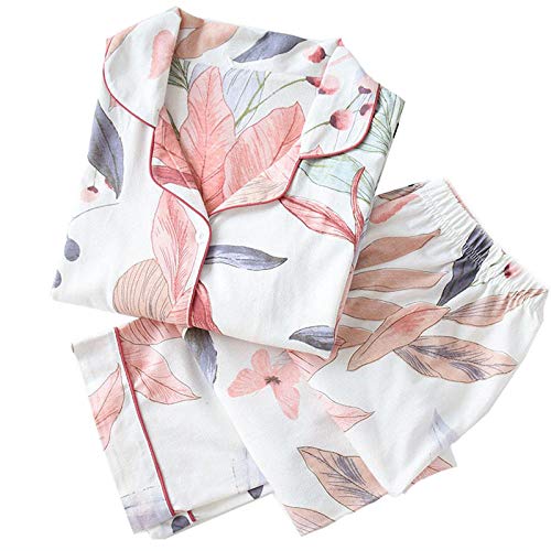 Ensemble de pyjamas pour dames floral automne coton vêtement de nuit douceur