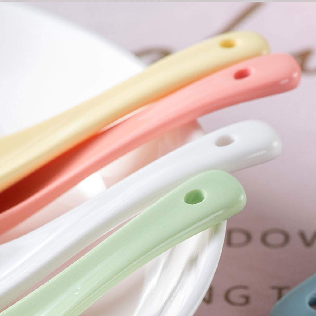 Lot de 6 Belles cuillères à Soupe en céramique, cuillère à Manche Court, cuillère à dîner, cuillère à Dessert, 6 Couleurs, 14 cm de Long et 5,5 Pouces de Long,(B)