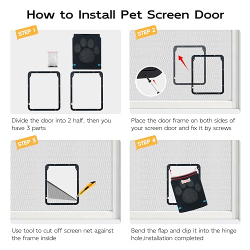 PetPrime Cat Door for Screen Door with Flap Opening 8×10 inches,Lockable Auto-Close Magnetic Pet Door for Cats & Small Dogs,Suitable for Sliding Screen Door,Easy Install,Small - Image 7