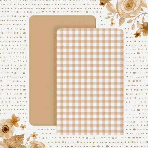 Image of Peryiter 2 Pack Gingham Crib Sheets for Girls Boys Khaki Checkered Bed Sheet Set Fitted 52'' x 28 inch for Standard Crib Mattress Stretchable Soft Toddler Aesthetic Nursery Decor