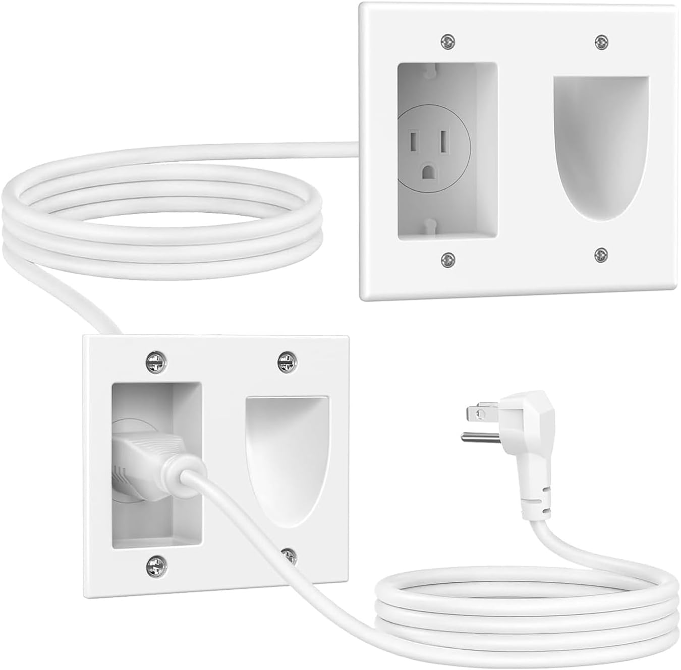 FORGING MOUNT Cord Hider for Wall Mount TV with 6.23 ft Extension Cord, White in Wall Cable Management Kit, Includes 2 Plug Plates and Hole Saw Drill Attachment for Easy Install