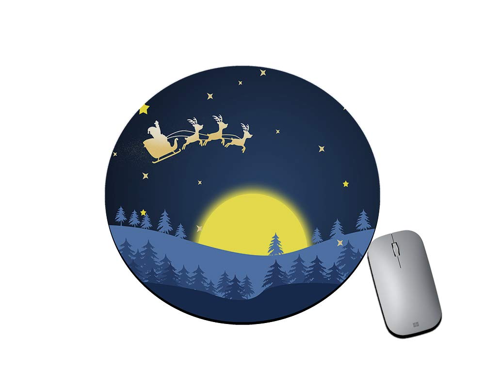 BLISSart Mouse Pad Non-Slip Rubber Mousepad for Laptops Gaming Computer PC HD Printed Round Mousepads- Santa Flying On Wheel of Fortune (8 Inches)