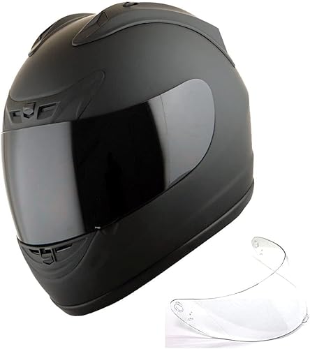 1Storm Casco completo para motocicleta JH901 negro mate + un escudo extra transparente JH901