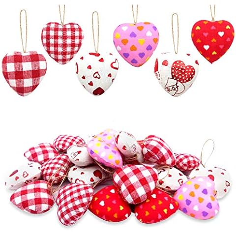 EBaokuup 30 Pieces Fabric Heart Shaped Hanging Ornaments, Heart Shape Baubles Hanging Ornaments for Mother's Day Father's Day Wedding Party DIY Crafts Cover