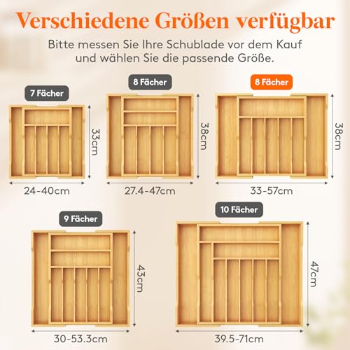 Lifewit Großer Besteckkasten für Schubladen, Tiefe 38 cm – Ansicht 1