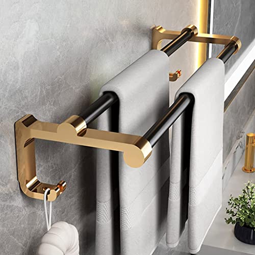 Toallero doble de pared de aluminio de 60cm con gancho multifunción negro 3