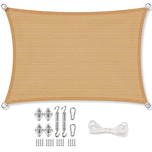 Stonehill Sonnensegel Rechteck 2 x 3 m + GRATIS (!) Befestigungsmaterial | Farbe Sand | für Garten, Balkon & Terrasse | Sonnenschutz | Wetterschutz | wasserdurchlässig | HDPE Cover