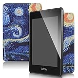 QITAYO Funda para Kindle Paperwhite 2018 Generación 10, Carcasa Nueva de Cuero Sintético Antigolpes & Ligera & Impermeable con Cierre de Imán (Noche Estrellada)