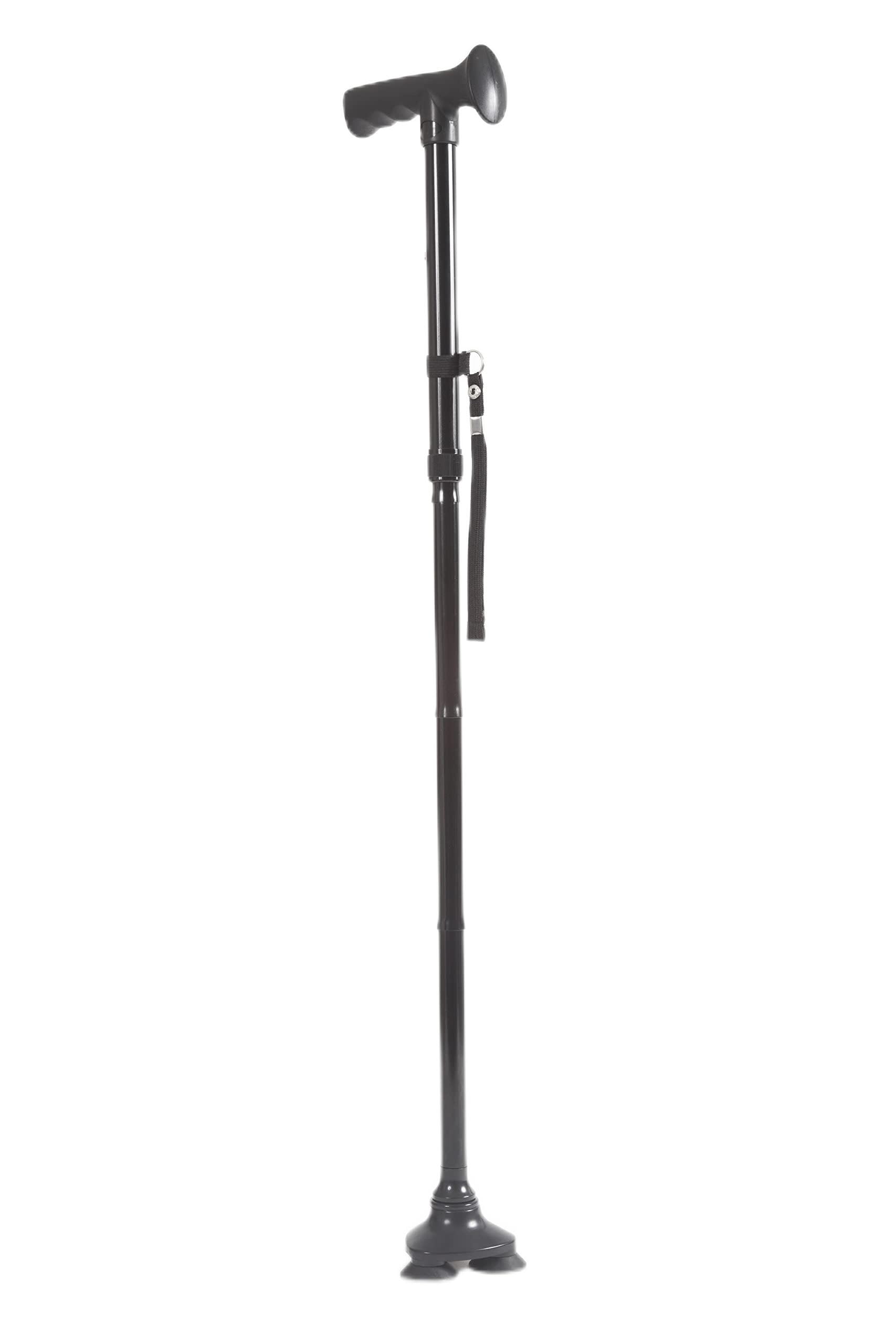 Easylife Comfi Grip Folding Walking Stick – Lightweight Aluminium Cane with Ergonomic Handle – Adjustable 82–94cm – Non Slip Tripod Feet, Black