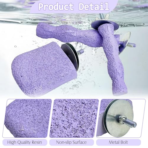 Image of PINVNBY 5 Pack Bird Perch Resin Bird Beak Grinding Stone Parrot Cage Stand Platform Foot Claws Trimmer Chew Toy Cage Accessories for Budgie Cockatiel Conure Lovebird Finch (Purple)