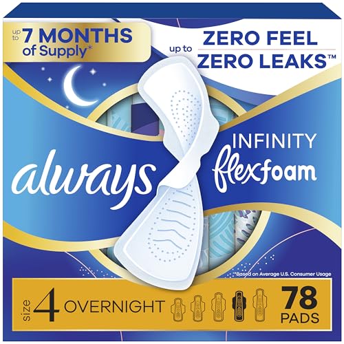 Always Infinity FlexFoam Pads for Women, Size 4, Overnight Pad with Wings, Unscented, Up to Zero Feel, Zero Leaks, 78 Count - image 1