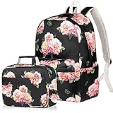 Airyard Backpack for Girls, Girls Backpack with Lunch Box Kids Book Bag Water Resistant School Backpack Set (Vintage Flower)