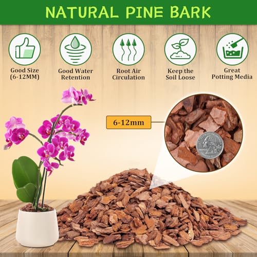 Legigo 4 Quarts Organic Orchid Potting Bark- All Natural Orchid Bark Potting Mix Pine Bark Wood Chips for Houseplant Mulch, Orchid Plants Root Development