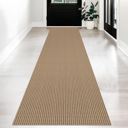 KOZYFLY Long Runners for Hallways 2x12 ft Washable Kitchen Runner Non Slip Rubber Backed Hallway Rugs Cotton Entryway Runner Rug Floor Carpet for Indoor Hall, Backdoor, Kitchen, Tan/Orange/Brown