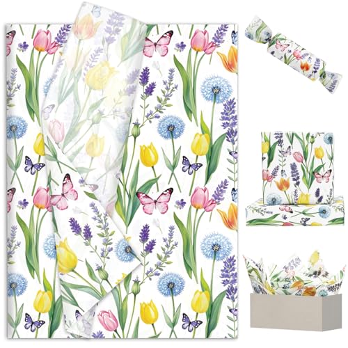 FYSUIMU 100 hojas de papel de seda floral de primavera, acuarela, tulipán, flores, papel de regalo decorativo para cumpleaños, baby shower, fiesta, manualidades, 14 x 20 pulgadas
