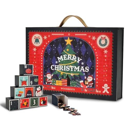 WOODBESTS Christmas Advent Calendar 2025, Wooden Puzzles for Adults and Kids, Christmas Countdown Calendar Wood Puzzles with Exquisite Giftable Box, Christmas Gifts for Family Friends DIY Lovers