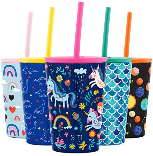 Simple Modern Kids Classic Taza Termica para Niños Botella de Agua Aislada con Tapa Prueba de Salpicaduras y 2 Pajitas…