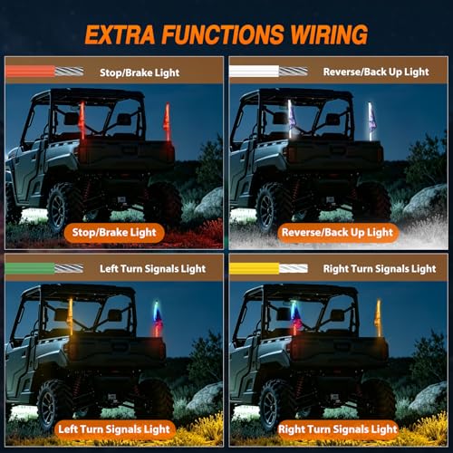 Image of Nilight LED Whip Light 2PC 2FT Spiral RGB Antenna Whips with Spring Base, App /Remote Control DIY Chasing Patterns Brake & Reverse Turn Signal Lights for Side by Side ATV UTV RZR Can-Am Buggy Jeep