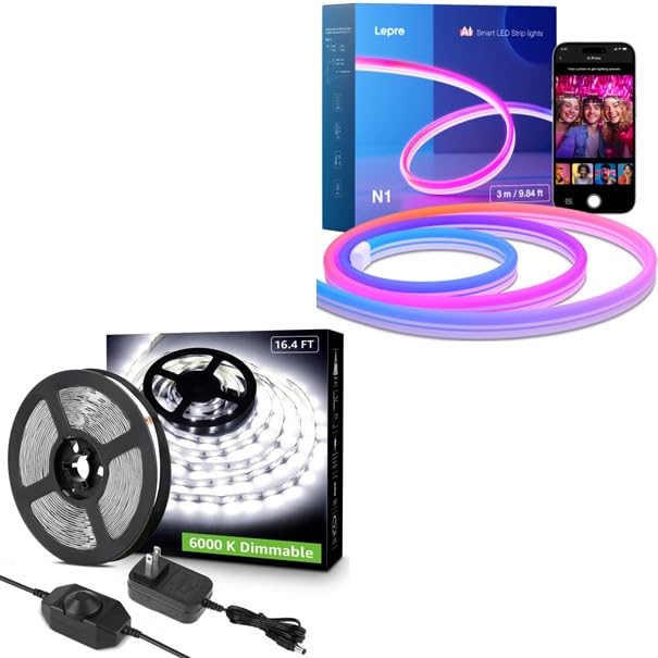 Lepro Bundle – 2 Items: Tira LED Dimmable 16.4ft y Luz RGB AI miniatura 1