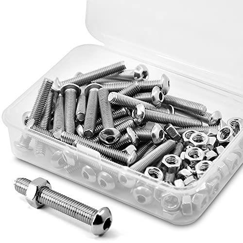 (40 sets) M5-0.8 x 20 mm Hex Socket Screws and Nuts Set 304 Stainless Steel 18-8 Round Head Screws, Silver, M5 x 20mm