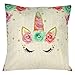 ZUEXT Set of 4 Unicorn Decorative Throw Pillow Covers 18 x 18 Inch, Colorful Pink Wavy Hair Unicorn in Garland Cotton Linen Cushion Cover Square Pillow Cases for Girls Women Kids Car Sofa Home Decor