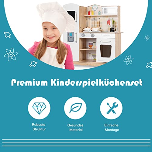 COSTWAY Kinderküche Holz, Kinder Spielküche mit Licht & Sound, Spielzeugküche Holzküche mit Spüle Backofen Mikrowelle… – Bild 4