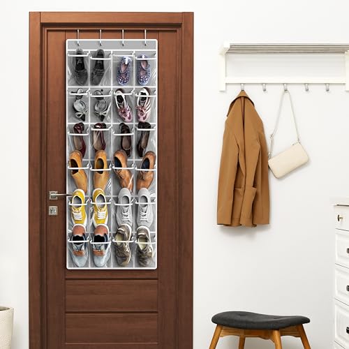 Simple-Houseware-24-Pockets-Large-Clear-Over-the-Door-Shoe-Organizer-Gray-56-x-225-4-Durable-Metal-Hooks-5-x-9-Pocket-Size-Multipurpose