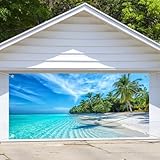 6X13ft Summer Garage Door Cover Beach Hawaiian Natural Scenery Beach Backdrop Tropical Blue Sky Garage Door Decoration Banner for Pool Party Indoor Outdoor House Wall Background Decor