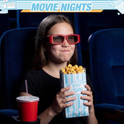 Image of Potchen 300 Pcs Popcorn Paper Bags Disposable Grease Resistant Striped Popcorn Container for Movie Night Carnival Party Theater(Light Blue,1 oz)