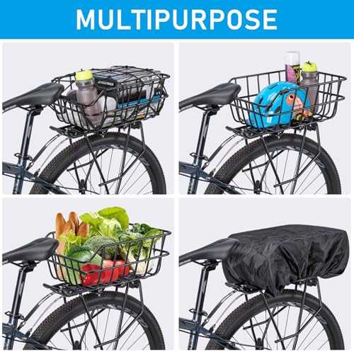 CXWXC Rear Bike Basket – Bicycle Rear Basket with Cargo Net