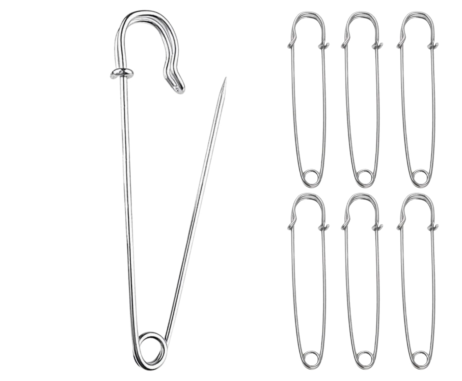 Rokel 55Mm-Silver Large Safety Pins – 6 Pcs, 55Mm Silver Heavy Duty Stainless Steel Blanket & Kilt Pins For Clothes, Quilting Crafts Jewellery Brooch Making (, 6 Pcs)