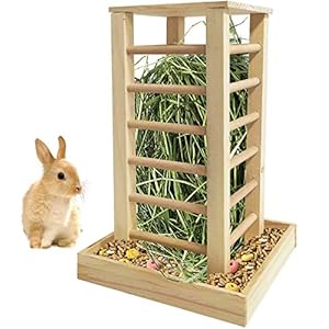 kathson Wooden Hay Feeder Rabbit Less Waste Food Feeding Rack Standing Pet-self Feeding Hay Manager Grass Holder Small Animals Cage Accessories for Bunny Chinchilla Guinea Pig