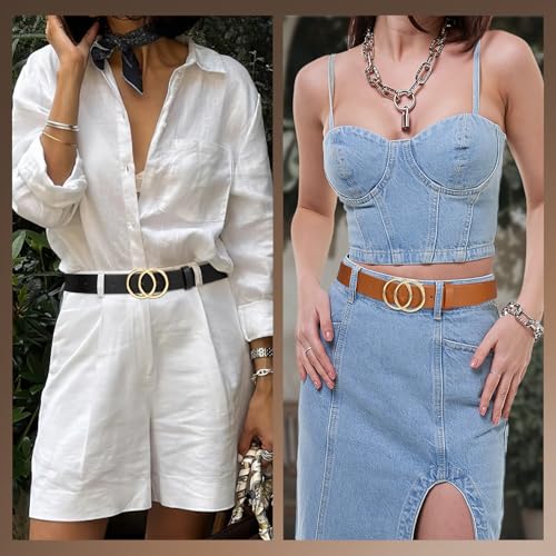 SANSTHS 2 Pack Women Leather Belts Faux Leather Jeans Belt with Double O Ring Buckle4