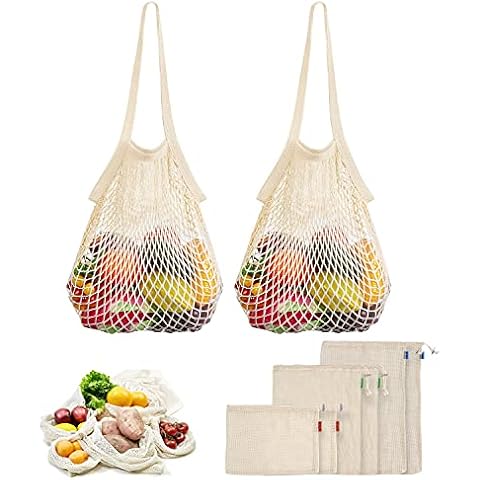 Viedouce 8 Pack Reusable Produce Bags,Organic Cotton Mesh Grocery Shopping Bags for Vegetables Fruits,Durable Commercial String Storage Bags,Eco Friendly & Washable Cover