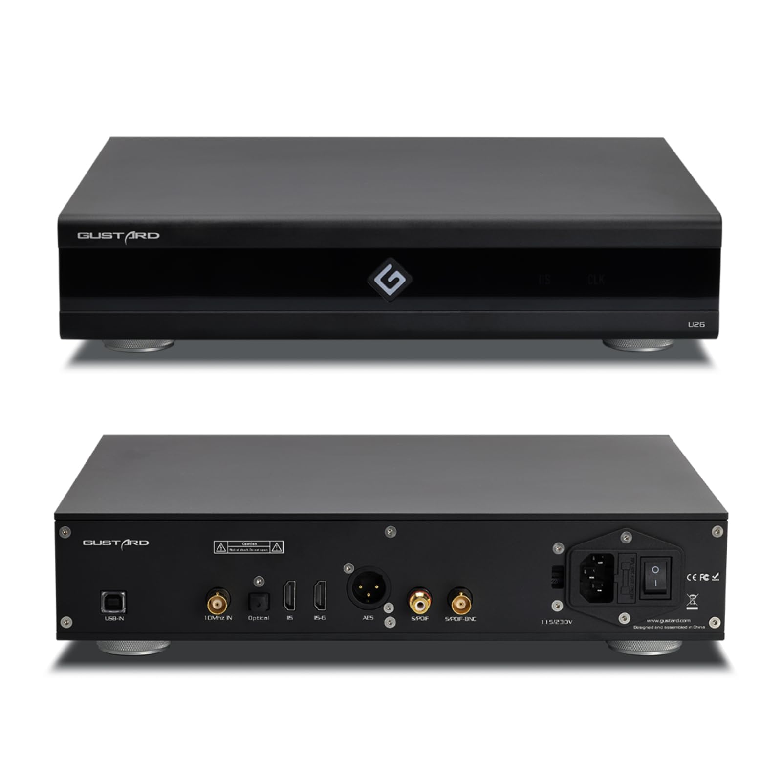 Gustard U26 Interfaccia Digitale USB DDC, Interfaccia Audio DSD2048 PCM1.536MHz OCXO K2, Ingresso USB/Clock 10MHz Uscita IIS/AES/Ottica/Coassiale/BNC Coassiale Ponte Digitale a Basso Rumore, Nero
