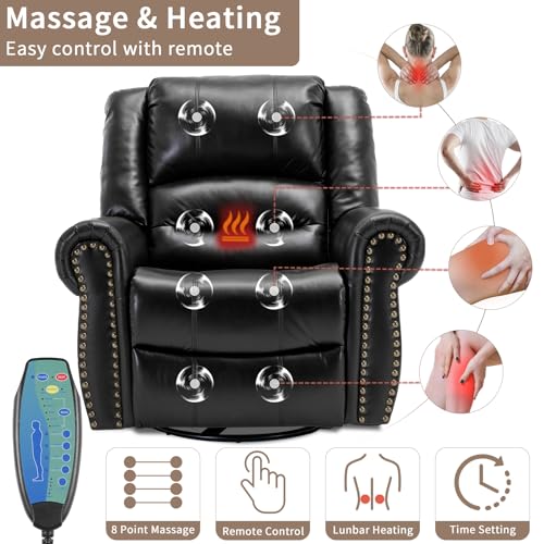 Sillón reclinable negro con masaje y giro 360° miniatura 4