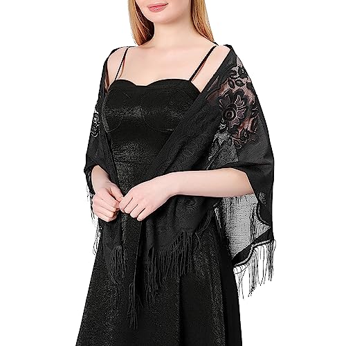 Ladiery Triangle Lace Shawls and Wraps for Evening Dresses with Tassels for Evening Party Mesh Wedding Shawls3