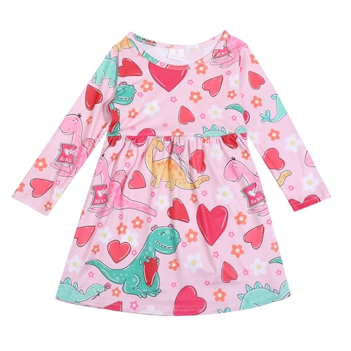 Toddler Girl Love Dress Sweet Hearts Print Long Sleeve Dress 3-8Y