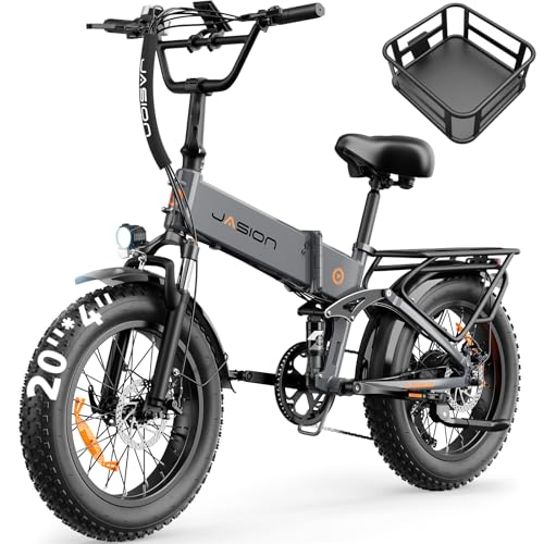 Jasion X-Hunter Electric Bike for Adults,1400W Peak Motor 30MPH 70+ Miles Foldable Ebike,624WH Removable Battery,Full Suspension 20’’*4 Fat Tire Bicycle for Commute,Snow,Mountain with 7-speedX-Hunter
