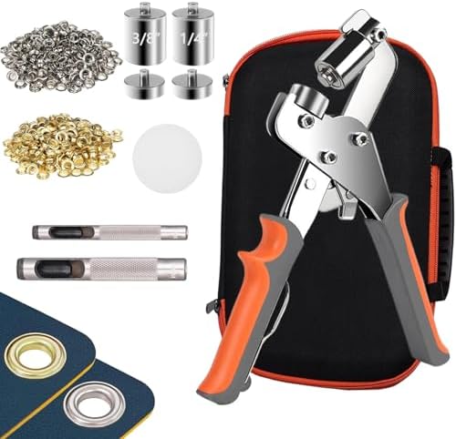 Grommet Tool Kit Includes a Bag, 3/8 & 1/4 Inch Eyelet Pliers Set with 400pcs Grommets (10mm & 6mm), Heavy Duty Handheld Eyelet Press Kit, Magnetic Hole Punch Pliers for Leather Fabric Belts Awnings
