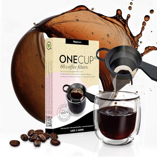 finum® ONE CUP 60 Coffee Filters - Filtro de café para soporte ONE CUP, filtro de papel de café, filtro de café en polvo, soporte para filtro de café, cafetera para tazas, sin BPA – 60 filtros