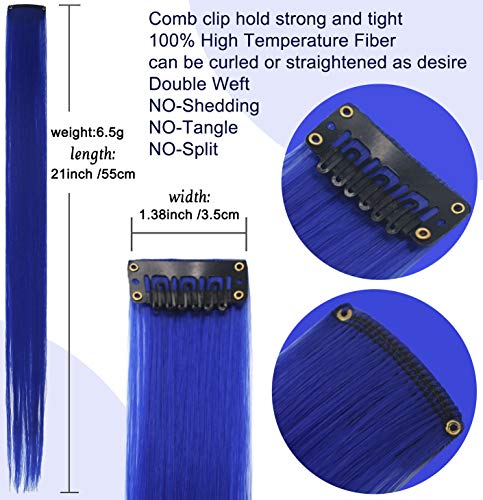 Moscsmdy 10Pcs 21''Light Blue&Sapphire Blue Hair Extensions For Girls Wig Pieces Clip In Coloured Hair Extensions For Teens Colorful Hairpieces Party Synthetic Multiple Colors thumb #3
