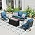 Sophia & William Patio Furniture Sets with 45" Gas Fire Pit Table Outdoor Metal Conversation Sets for 5, 2 x Swivel Cushioned Patio Sofa Chairs, 1 x 3-Seat Sofa 4 Pieces for Lawn Backyard Peacock Blue