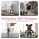 DIY-Malflüssigkeit Bär Figur Kit - Heimdekorationen Malen Bastelset, Haus Dekoration, Kreative Blanko Malerei, fluid bear painting I inkl. 3 Farben, Bär, Pinsel, Tischdecke, Schürze (Silber)