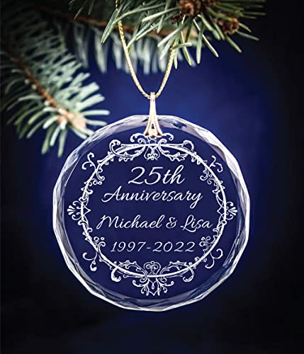 Generic Silver 25Th Wedding Anniversary Date Keepsake Vintage Wreath Christmas Ornament thumb #3