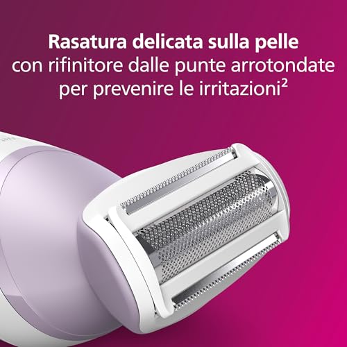 Philips Lady Shaver Series 6000, rasoio per il corpo Wet & Dry senza filo, con 4 accessori, pettine regola altezza e guanto esfoliante per il corpo, 40 min. di autonomia, modello BRL136/00 - Immagine 1
