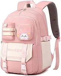 Mochila para Mulheres e Estudantes, Resistente à Água com Estampa de Gato Fofa, Cabe Notebook de 15,6 Polegadas, da Série Jovem e Alegre