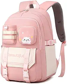 Mochila para Mulheres e Estudantes, Resistente à Água com Estampa de Gato Fofa, Cabe Notebook de 15,6 Polegadas, da Série Jovem e Alegre