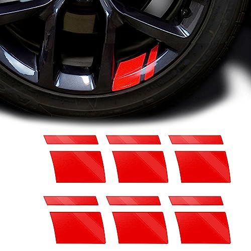 GKmow Pack-6 Car Reflective Stickers, Car Wheel Rim Stripe Decals, Universal Automotive Decals for 18-21 Inch Wheels Tire Rim Decoration Accessories (Red)