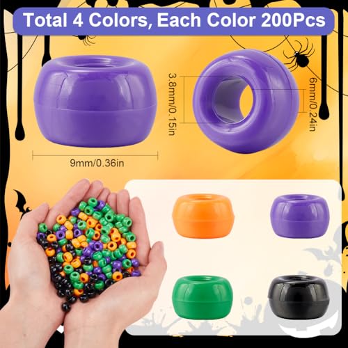 SOFPLATE 800Pcs 4 Colors Halloween Bulk Pony Beads Purple Pony Beads Bulk Plastic Green Orange Black Holiday Lucky Bead Set for jewellery Making Bracelet Wedding Gifts Friendship Hair Party Crafts - Image 2